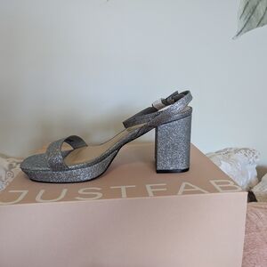 JustFab Silver Block Heel Sandals